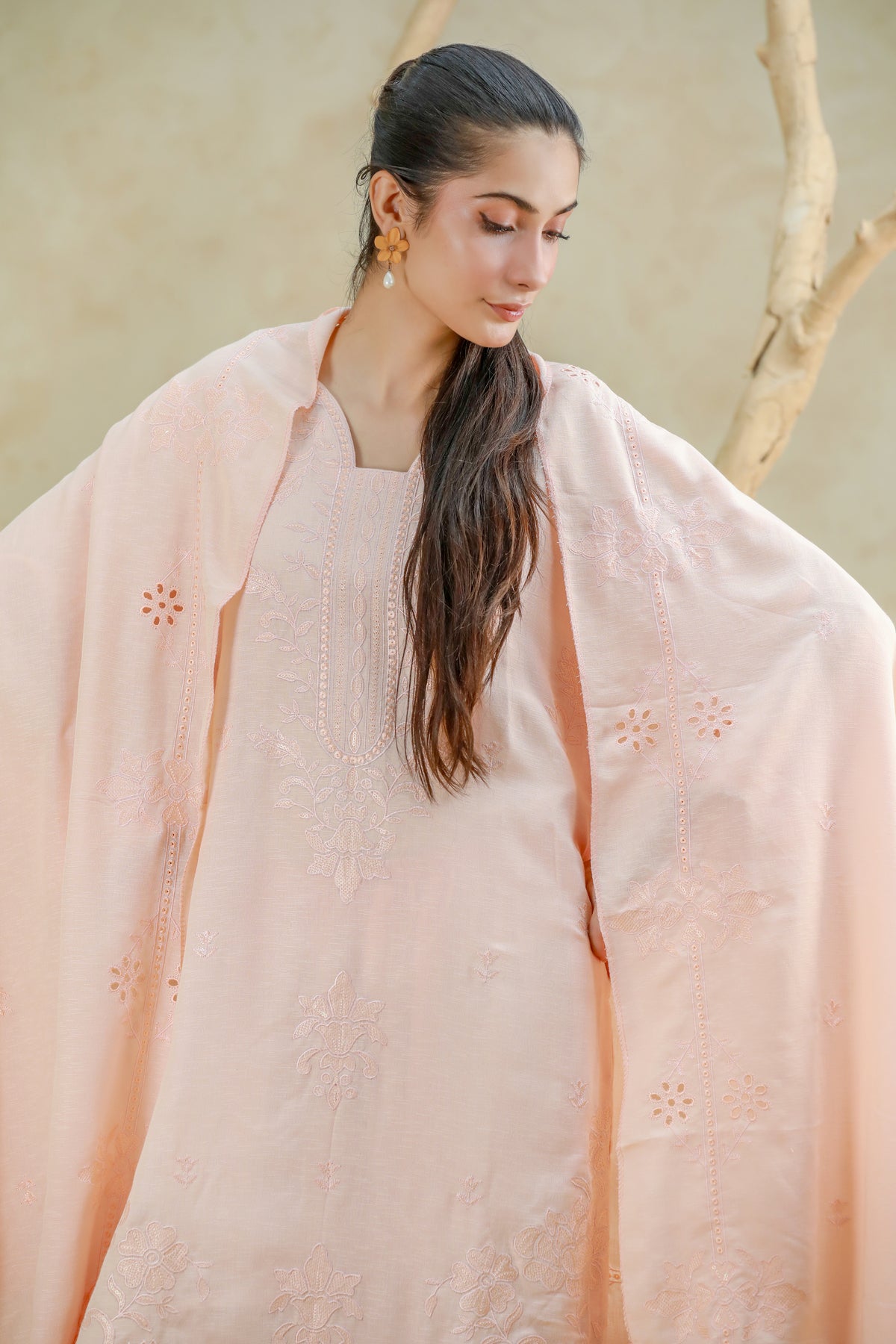 Luxury Karandi Embroidered 3 Piece Suit with Karandi Shawl