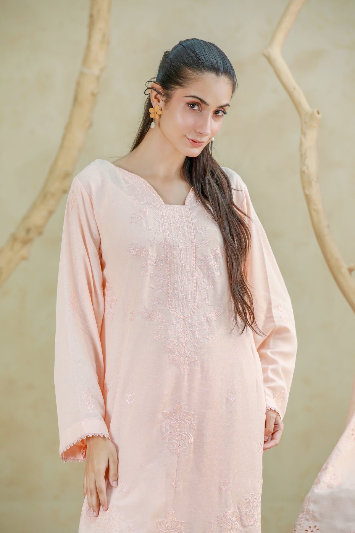 Luxury Karandi Embroidered 3 Piece Suit with Karandi Shawl