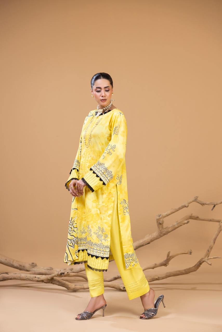 3 PIECE - UNSTITCHED EMBROIDERED KARANDI SUIT