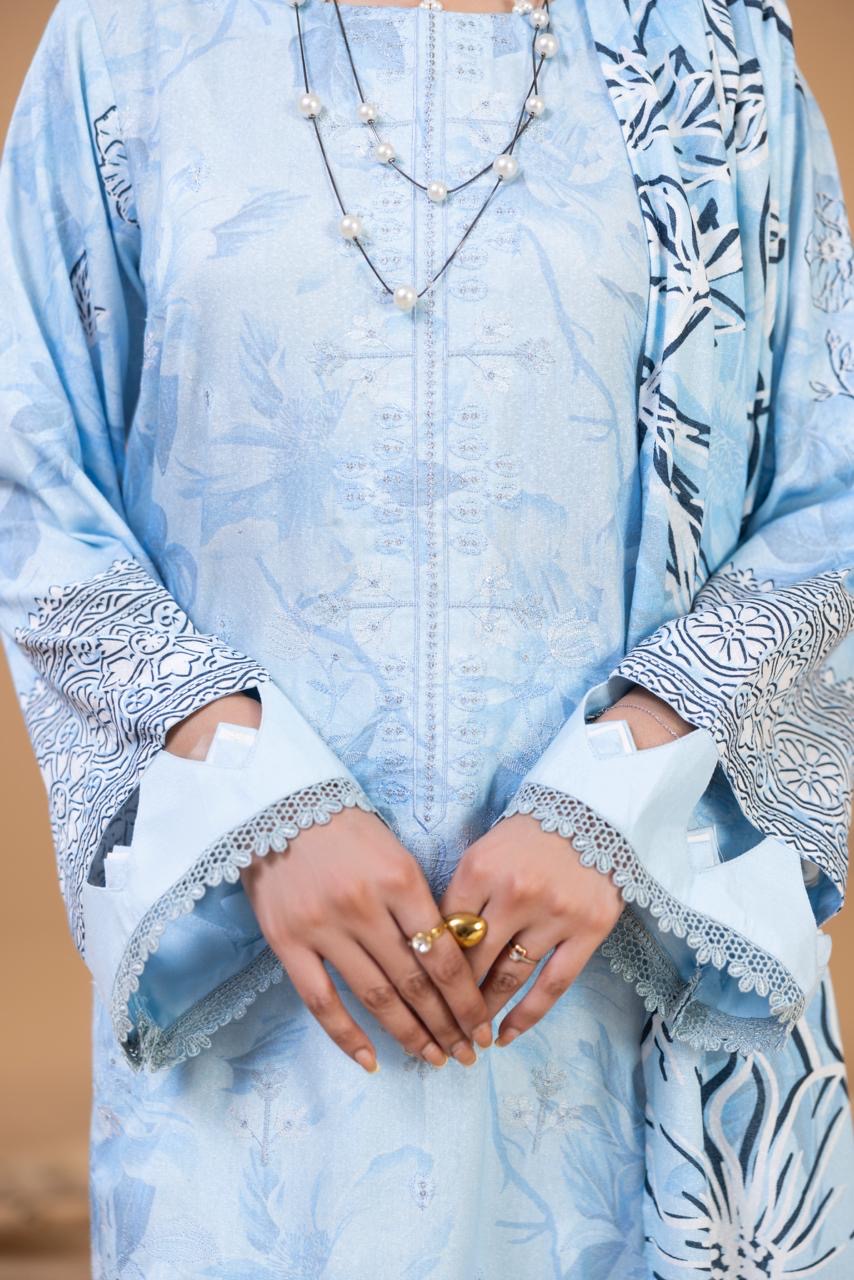 3 PIECE - UNSTITCHED EMBROIDERED KARANDI SUIT