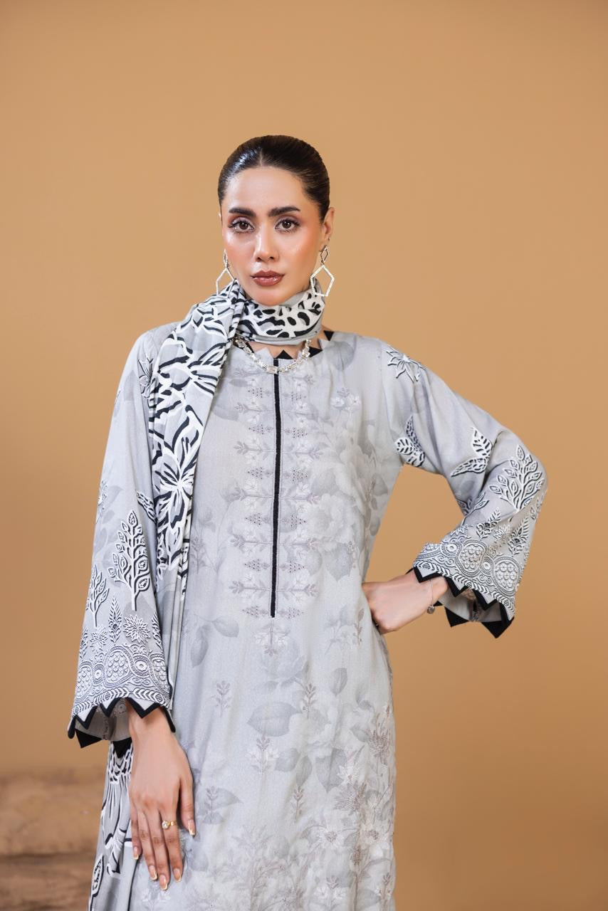 3 PIECE - UNSTITCHED EMBROIDERED KARANDI SUIT