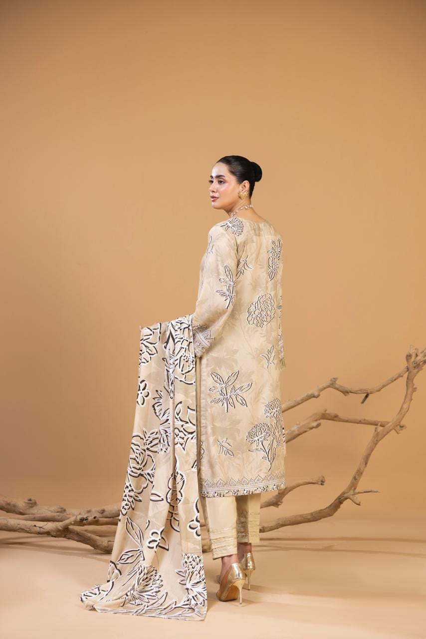 3 PIECE - UNSTITCHED EMBROIDERED KARANDI SUIT