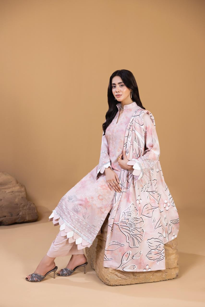 3 PIECE - UNSTITCHED EMBROIDERED KARANDI SUIT