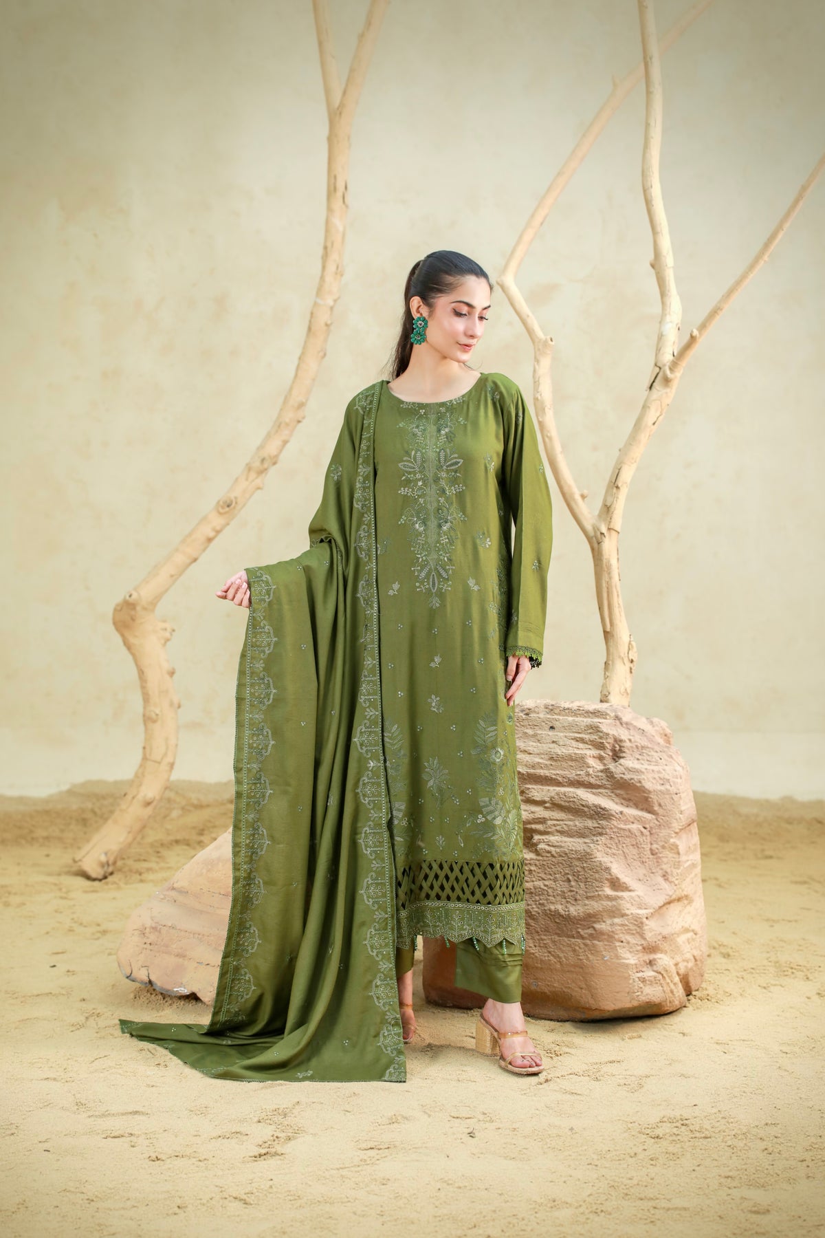 Luxury Karandi Embroidered 3 Piece Suit